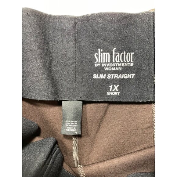 Slim Factor 1X Short Slim Faux Leather Brown Elastic Waist Pants NWT - Picture 10 of 12